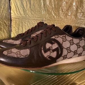 Gucci brown leather monograma canvas  sneakers